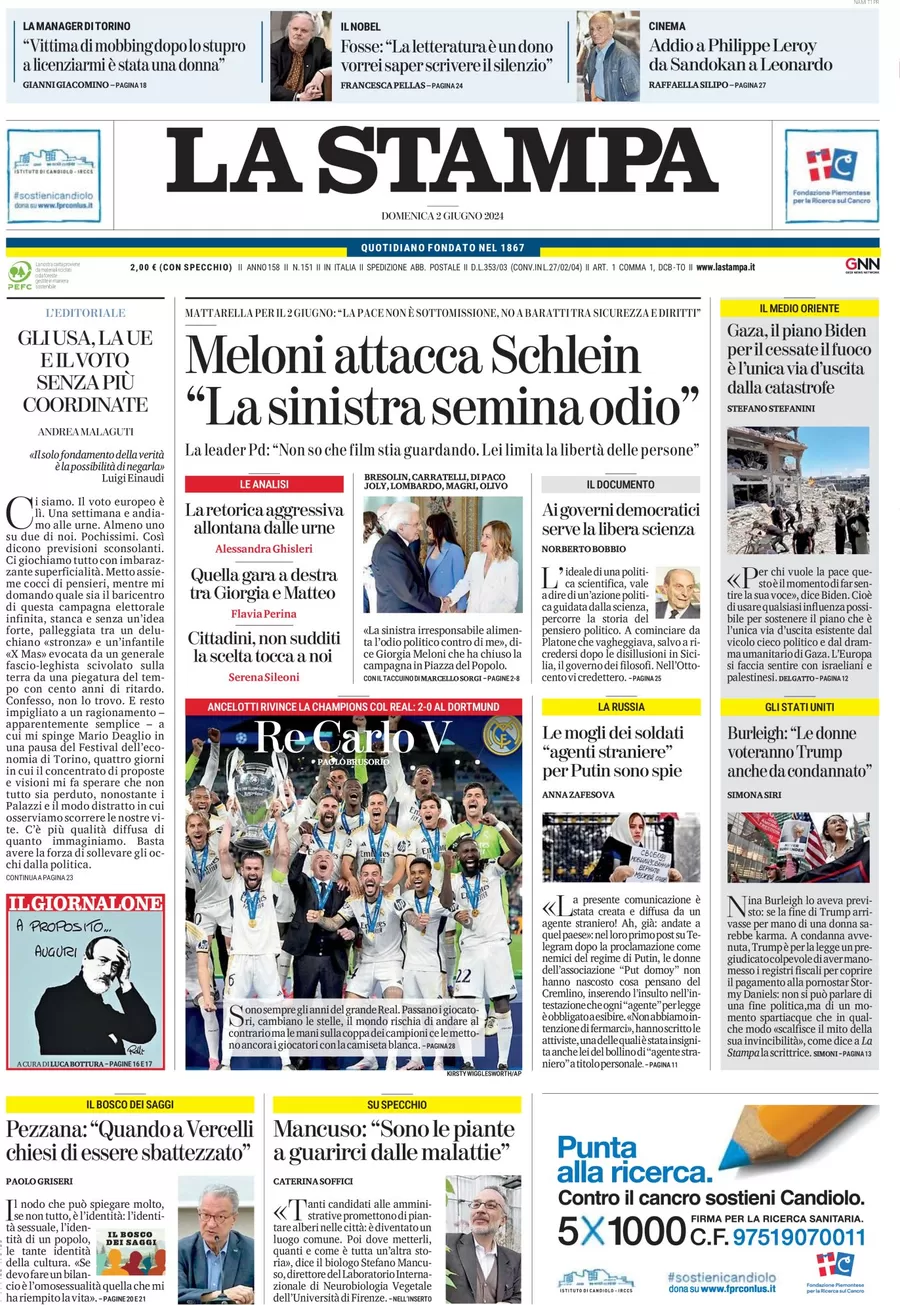 anteprima della prima pagina di la-stampa del 02/06/2024