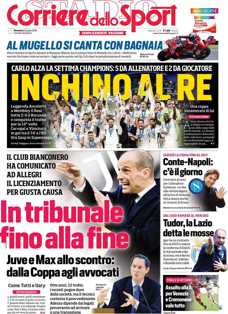 anteprima della prima pagina di corriere-dello-sport del 02/06/2024