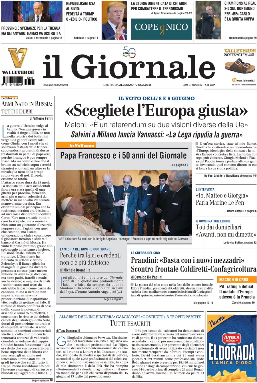 anteprima della prima pagina di il-giornale del 02/06/2024