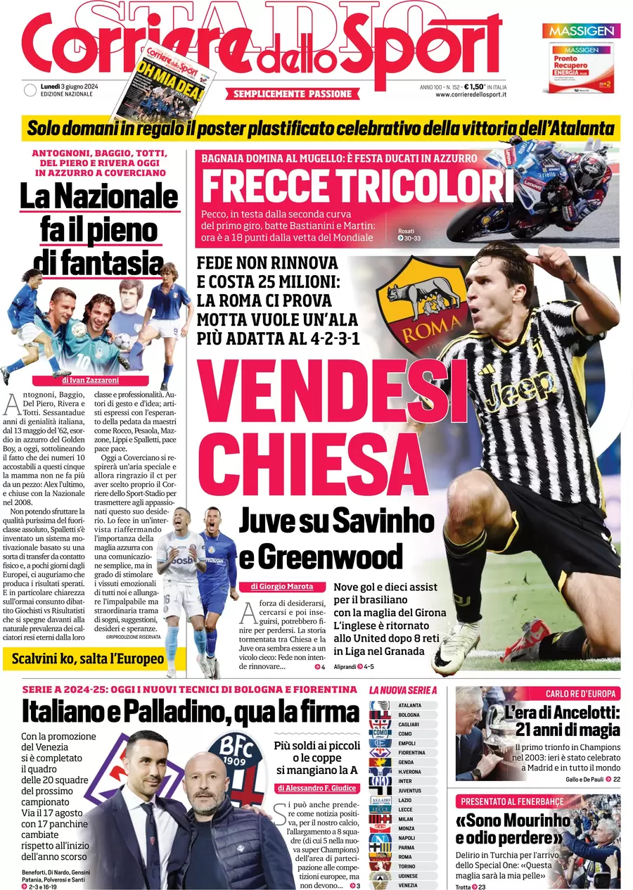 anteprima della prima pagina di corriere-dello-sport del 03/06/2024