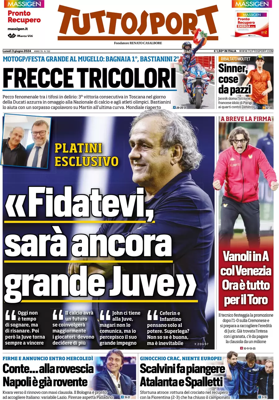 anteprima della prima pagina di tuttosport del 03/06/2024