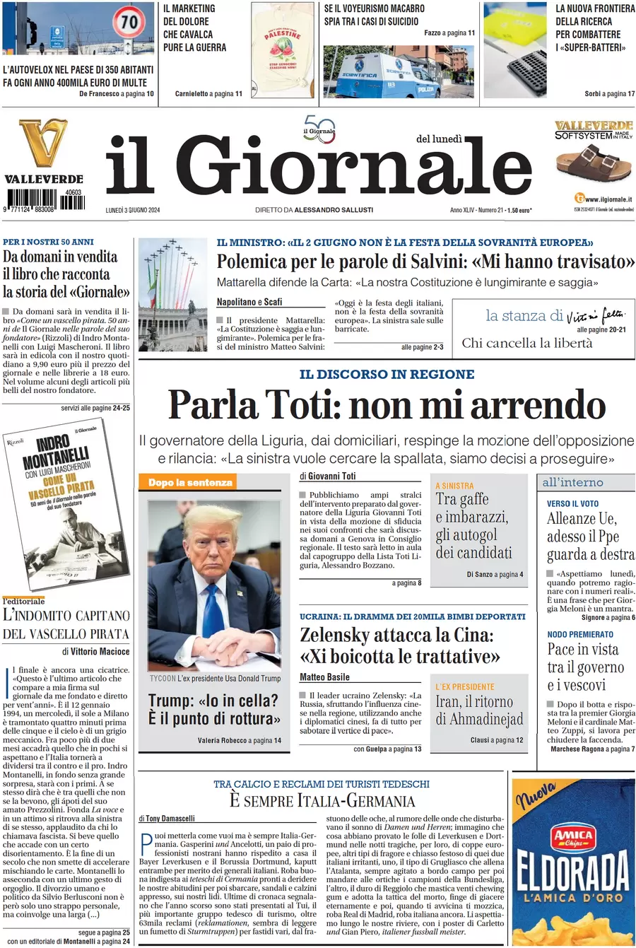 anteprima della prima pagina di il-giornale del 03/06/2024