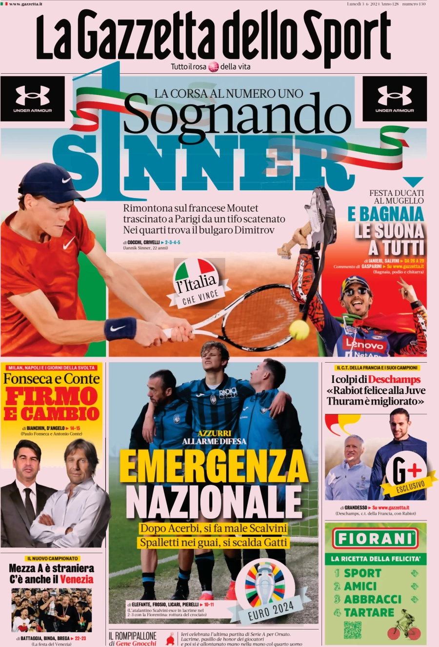 anteprima della prima pagina di la-gazzetta-dello-sport del 03/06/2024