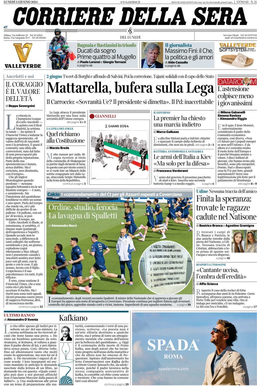anteprima della prima pagina di corriere-della-sera del 03/06/2024