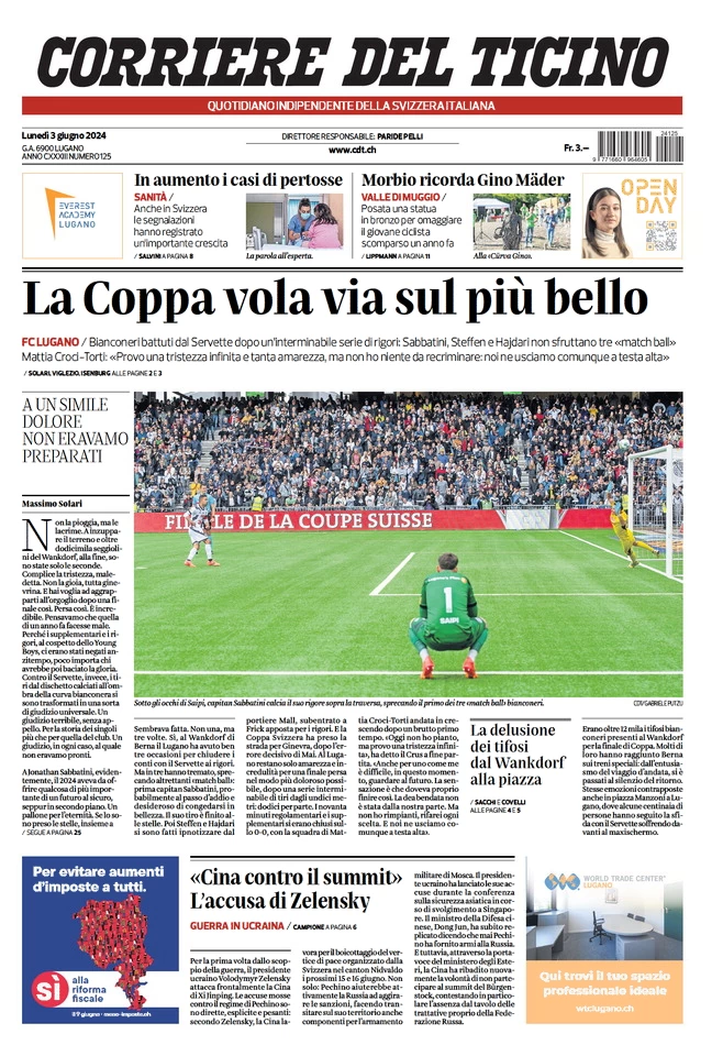 anteprima della prima pagina di corriere-del-ticino del 03/06/2024