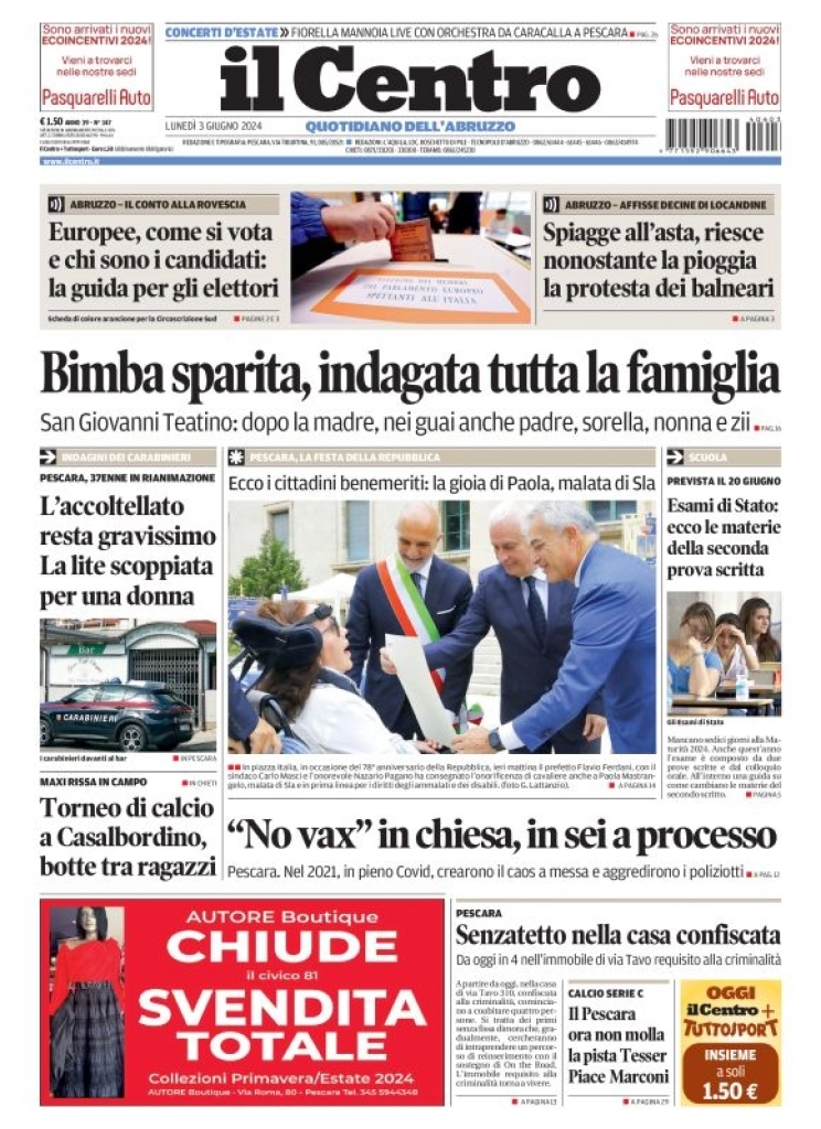 anteprima della prima pagina di il-centro-pescara del 03/06/2024