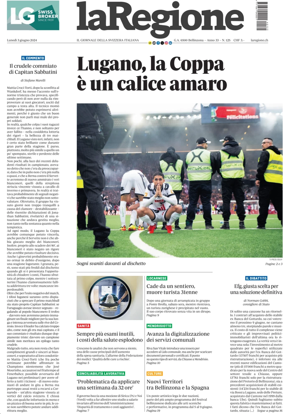 anteprima della prima pagina di la-regione del 03/06/2024