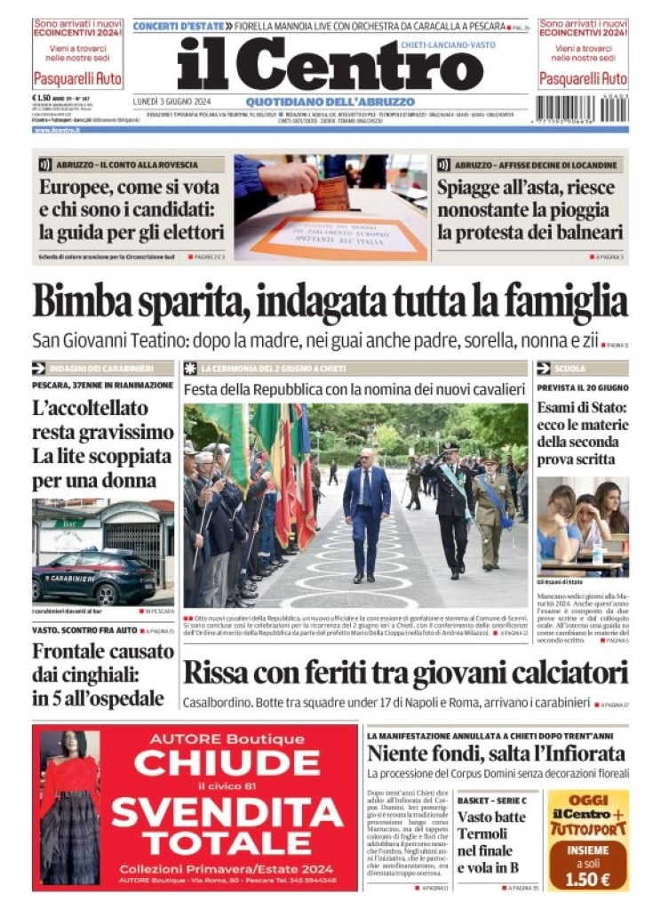 anteprima della prima pagina di il-centro-chieti del 03/06/2024