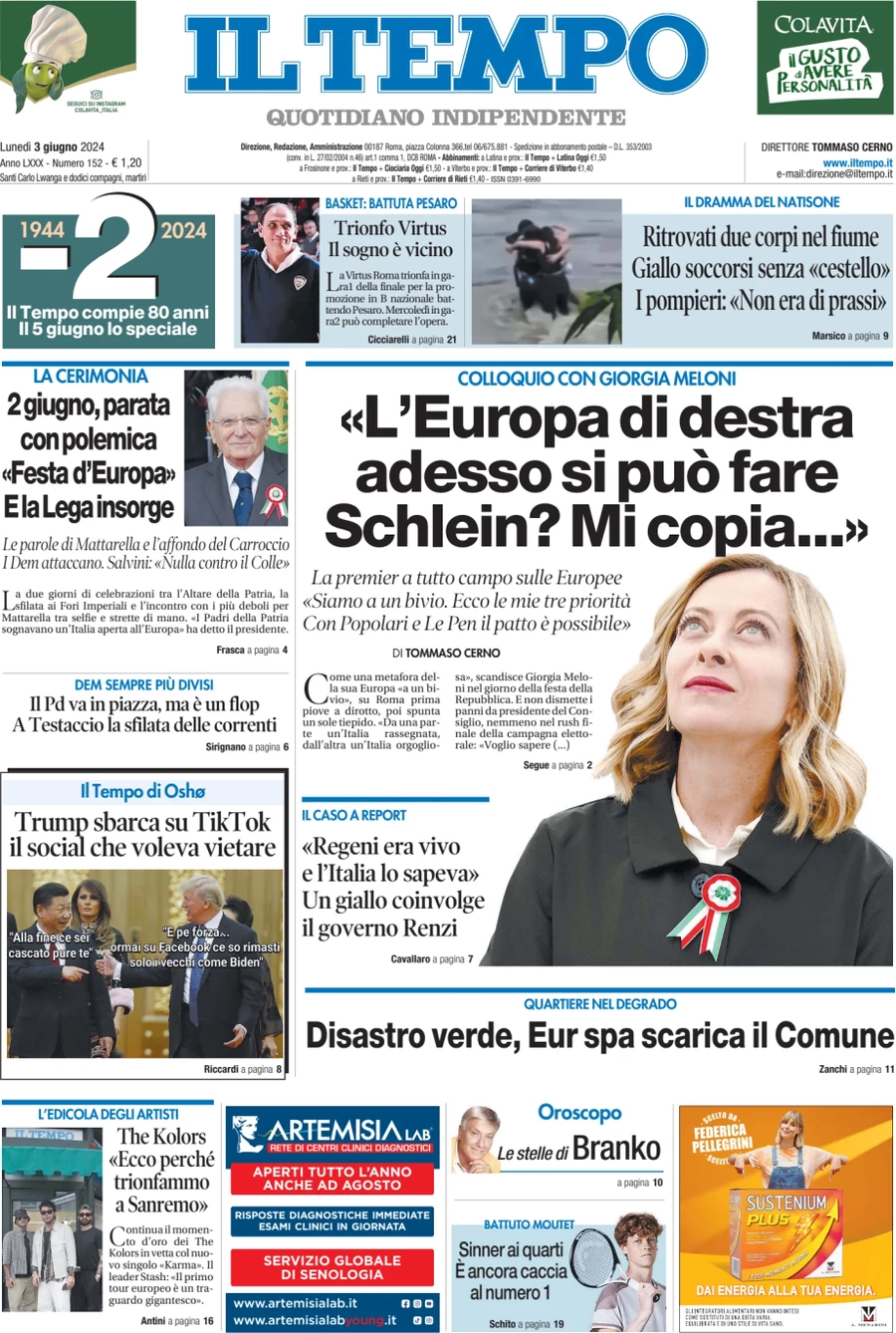 anteprima della prima pagina di il-tempo del 03/06/2024