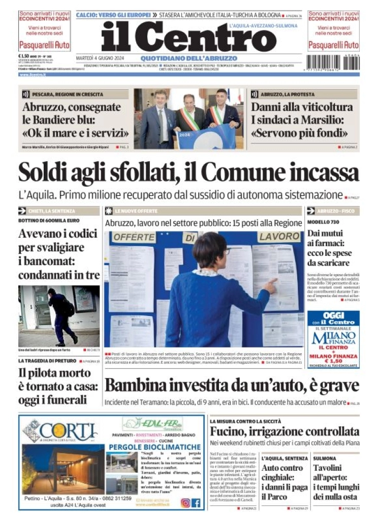 anteprima della prima pagina di il-centro-laquila del 04/06/2024