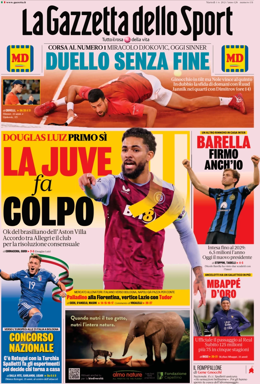 anteprima della prima pagina di la-gazzetta-dello-sport del 04/06/2024