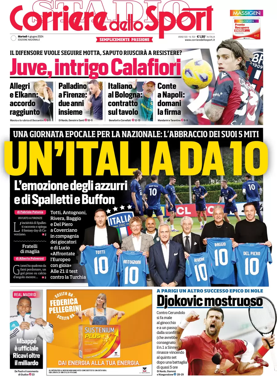 anteprima della prima pagina di corriere-dello-sport del 04/06/2024