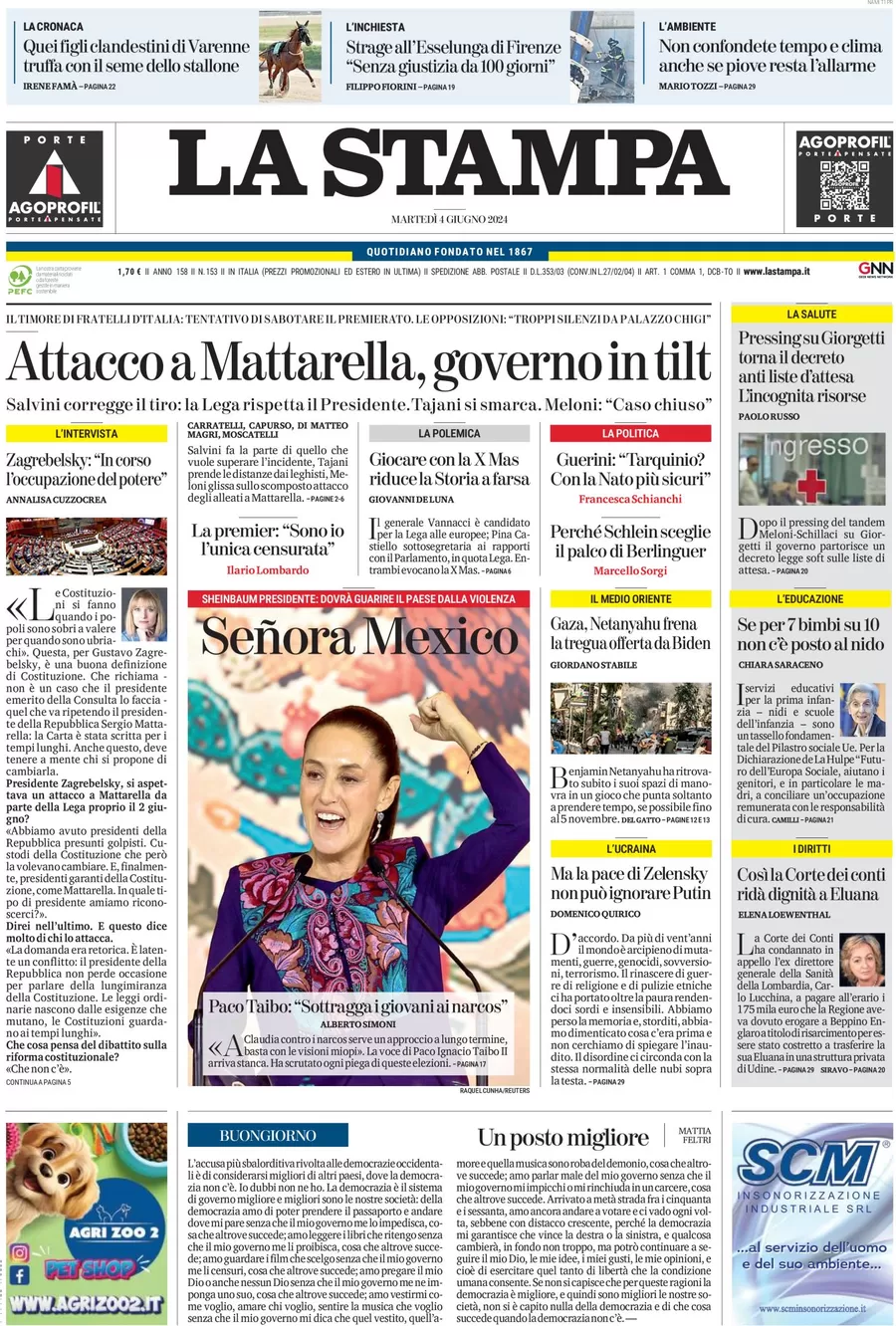 anteprima della prima pagina di la-stampa del 04/06/2024