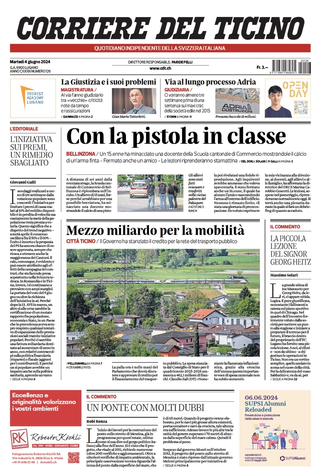 anteprima della prima pagina di corriere-del-ticino del 04/06/2024