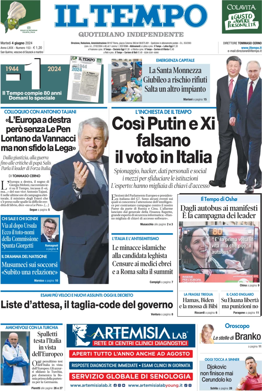 anteprima della prima pagina di il-tempo del 04/06/2024
