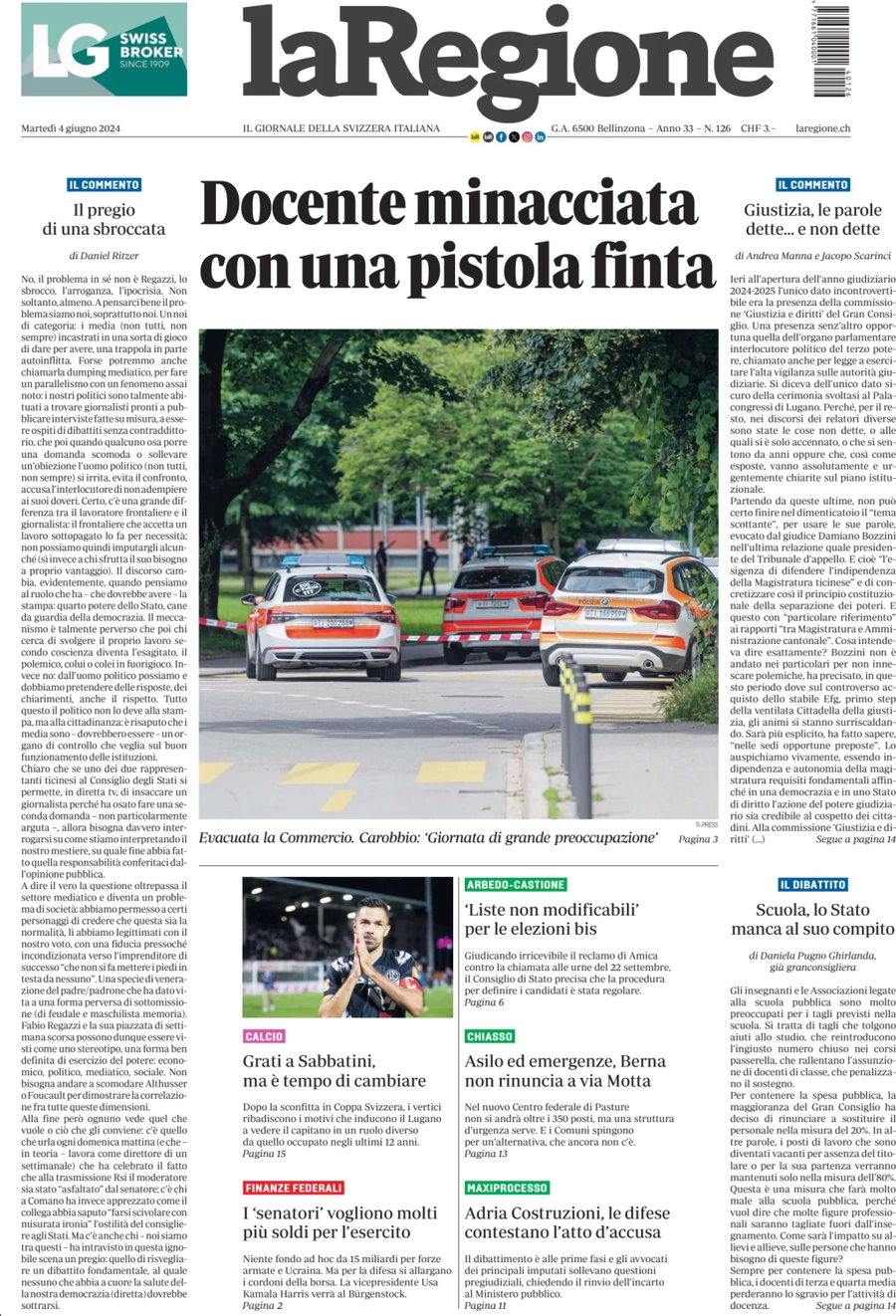 anteprima della prima pagina di la-regione del 04/06/2024