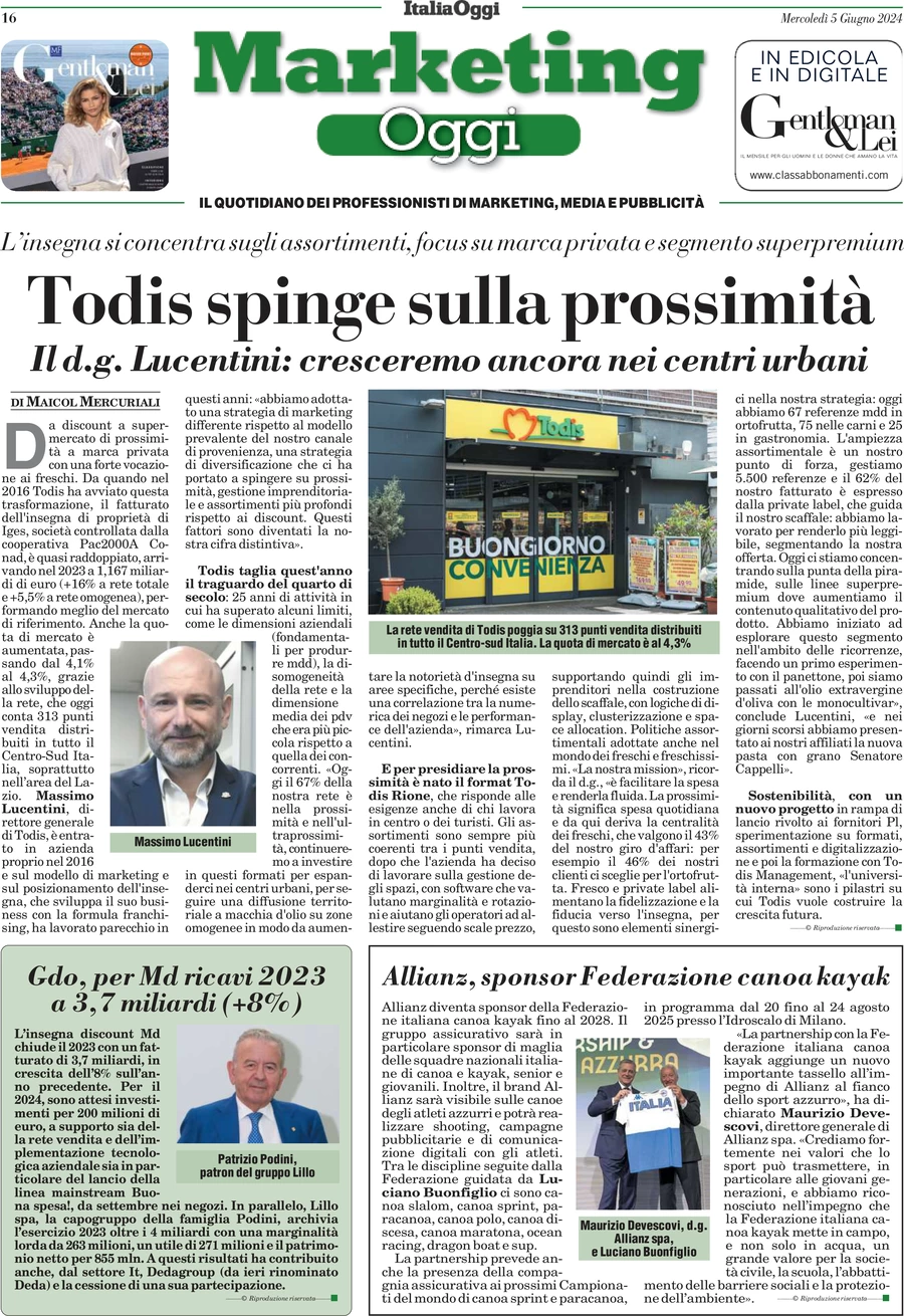 anteprima della prima pagina di marketing-oggi del 05/06/2024