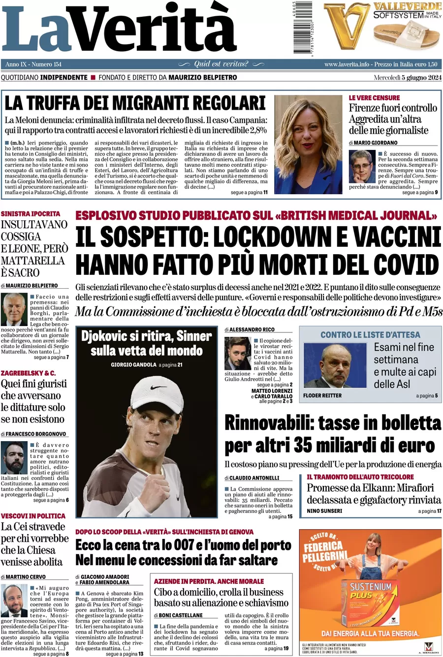 anteprima della prima pagina di la-verit del 05/06/2024