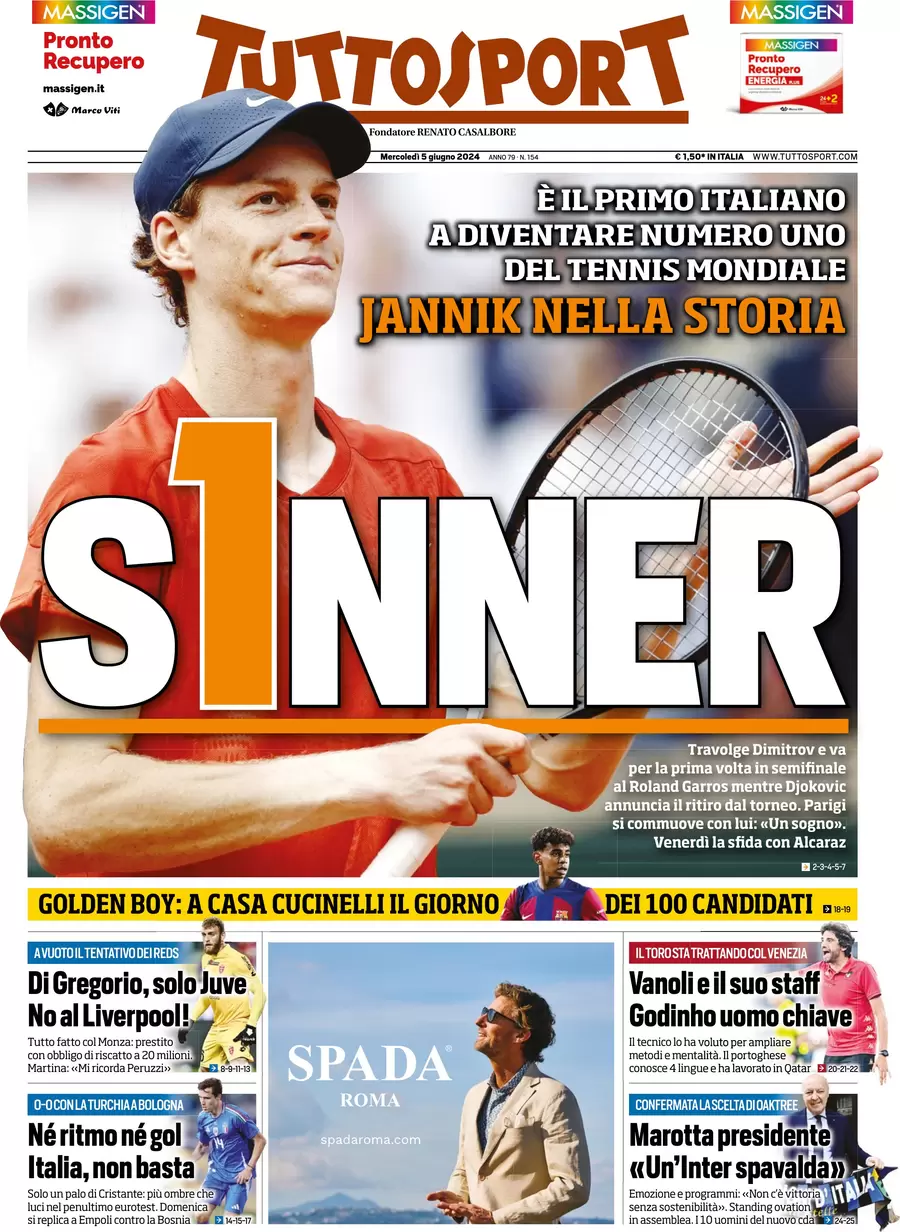 anteprima della prima pagina di tuttosport del 05/06/2024