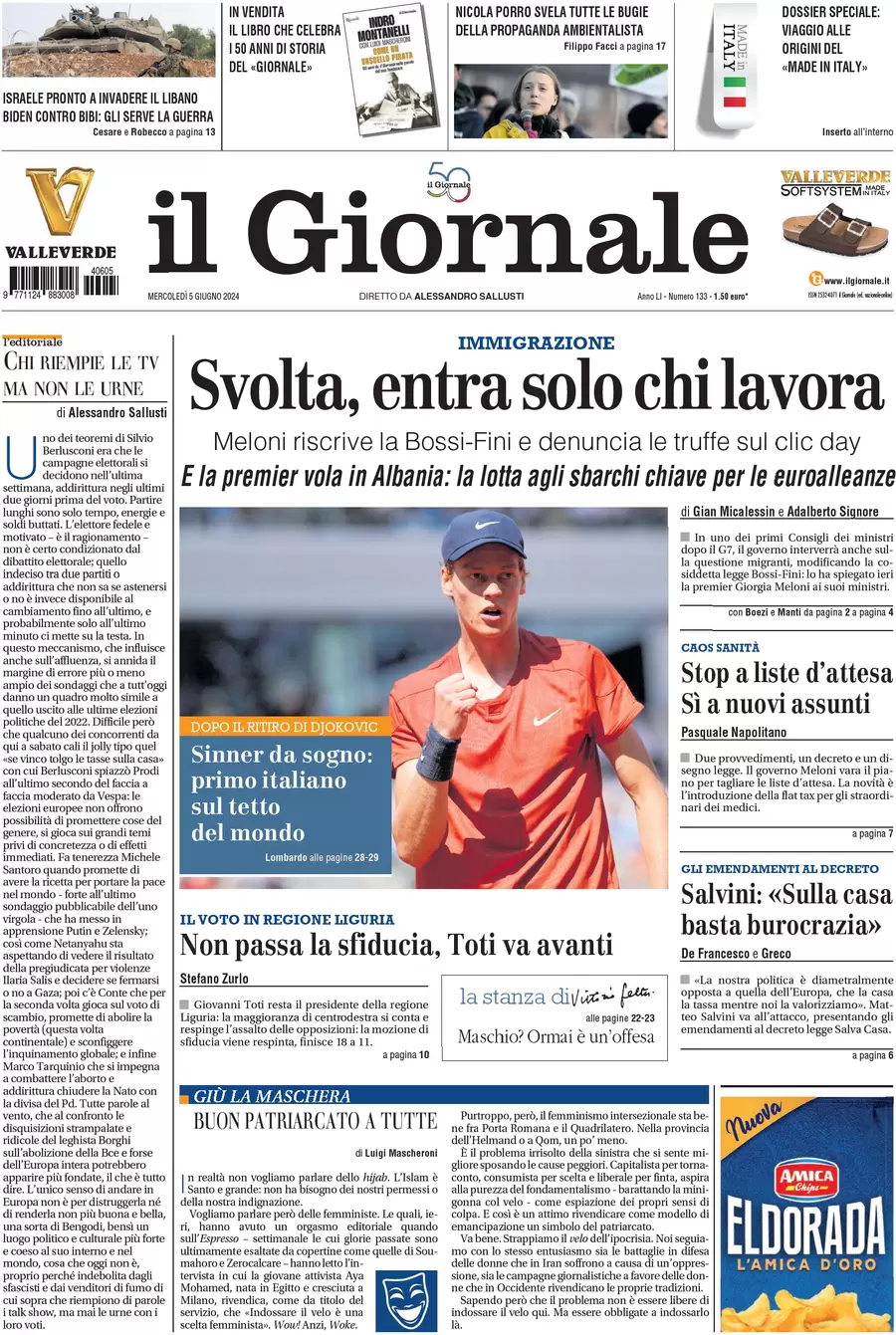 anteprima della prima pagina di il-giornale del 05/06/2024