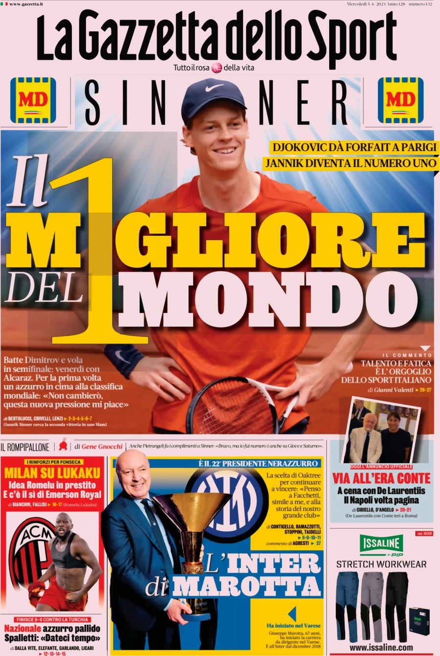 anteprima della prima pagina di la-gazzetta-dello-sport del 05/06/2024