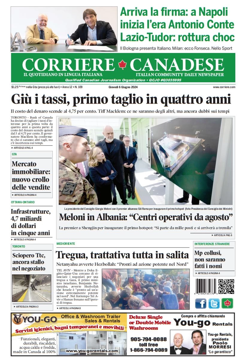 anteprima della prima pagina di corriere-canadese del 06/06/2024
