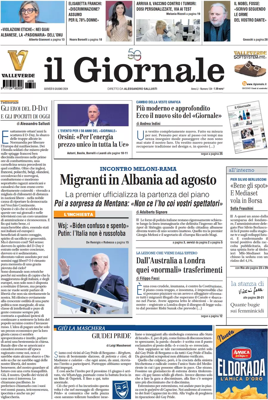 anteprima della prima pagina di il-giornale del 06/06/2024