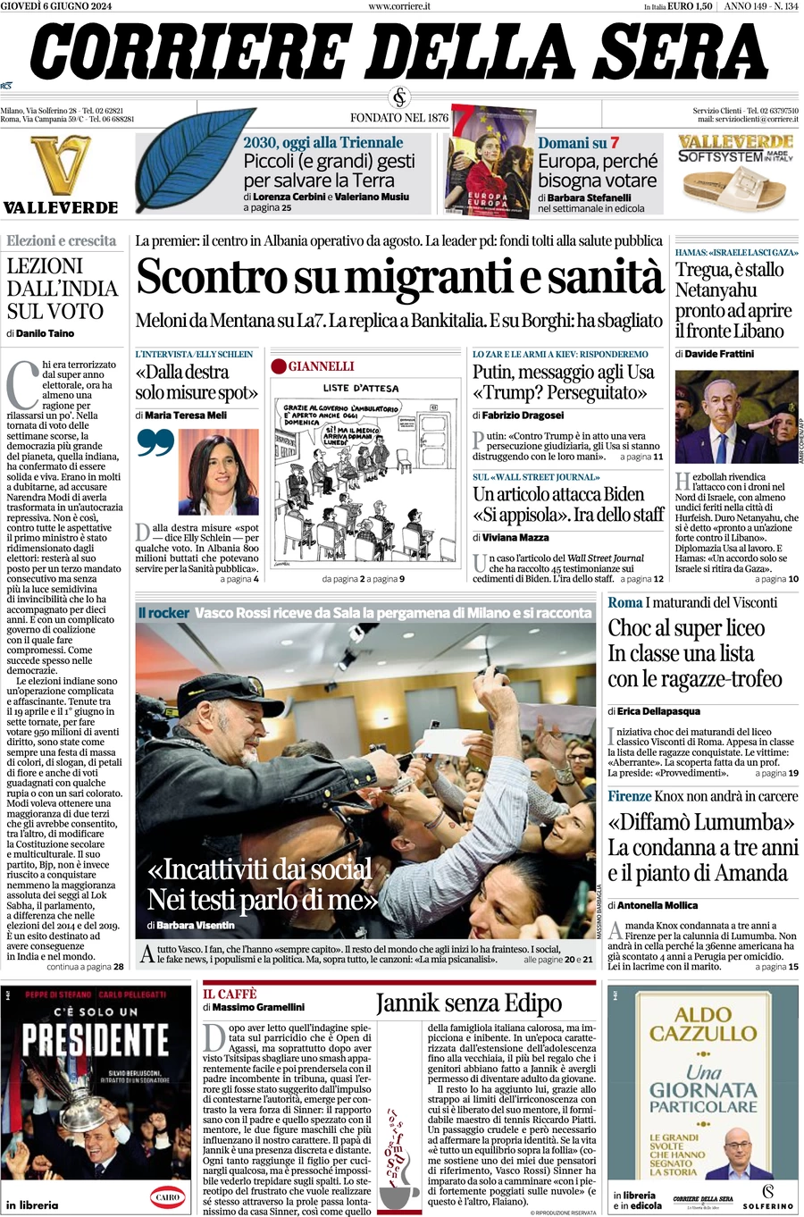 anteprima della prima pagina di corriere-della-sera del 06/06/2024
