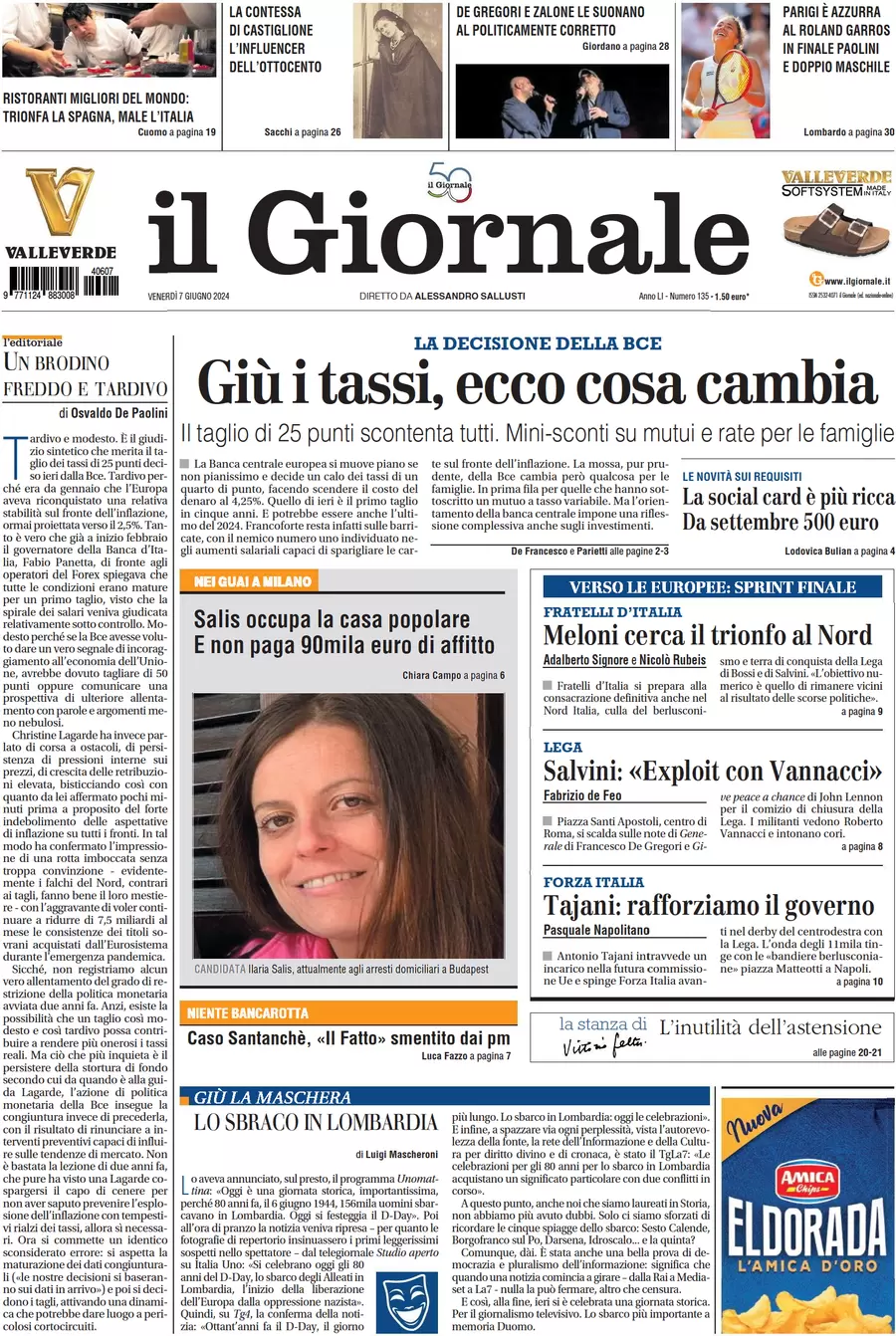 anteprima della prima pagina di il-giornale del 07/06/2024