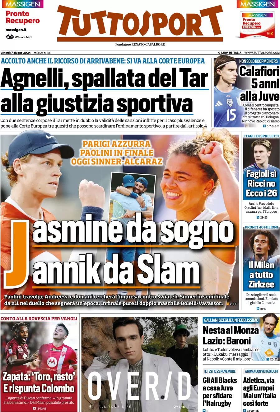 anteprima della prima pagina di tuttosport del 07/06/2024