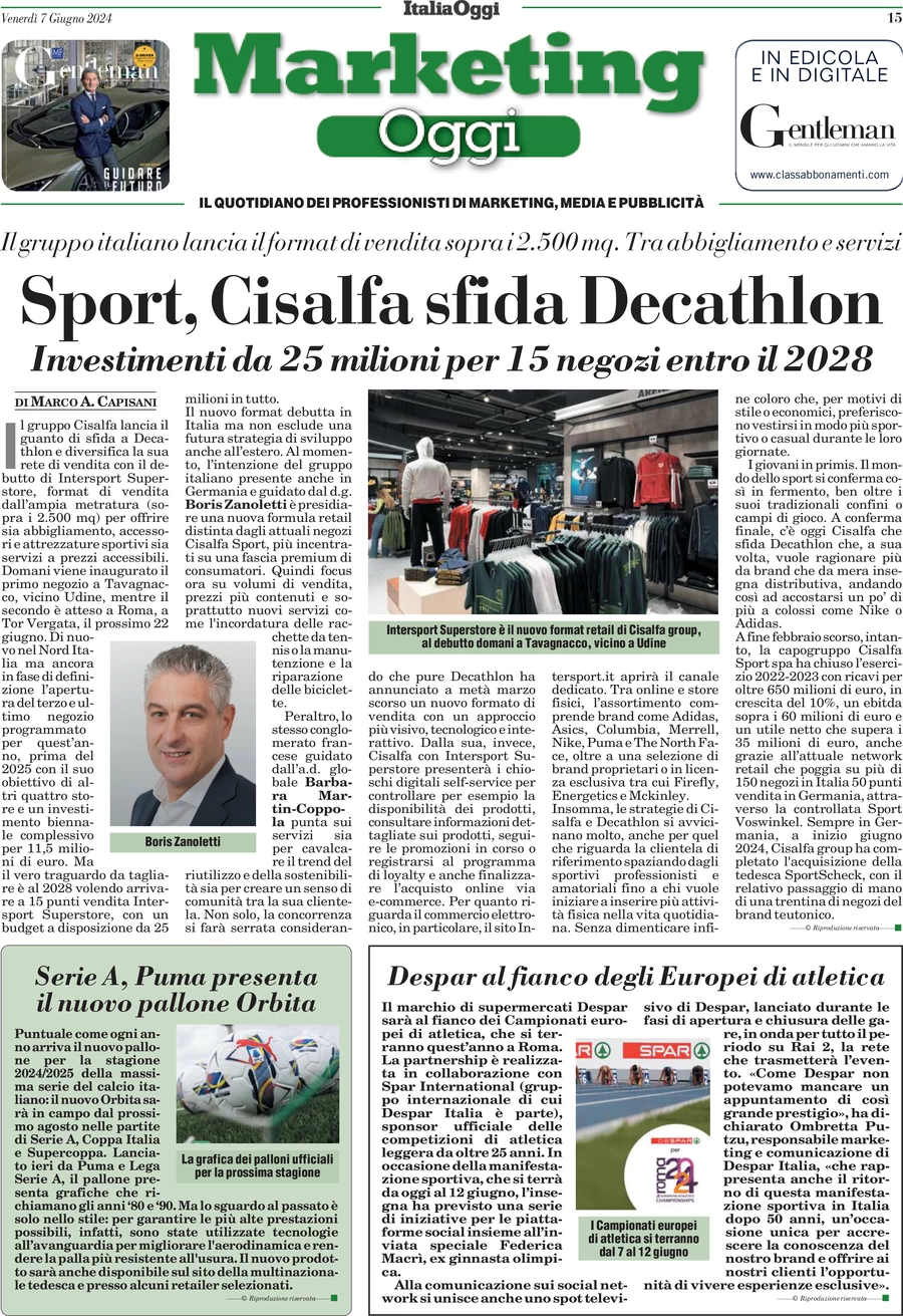 anteprima della prima pagina di marketing-oggi del 07/06/2024