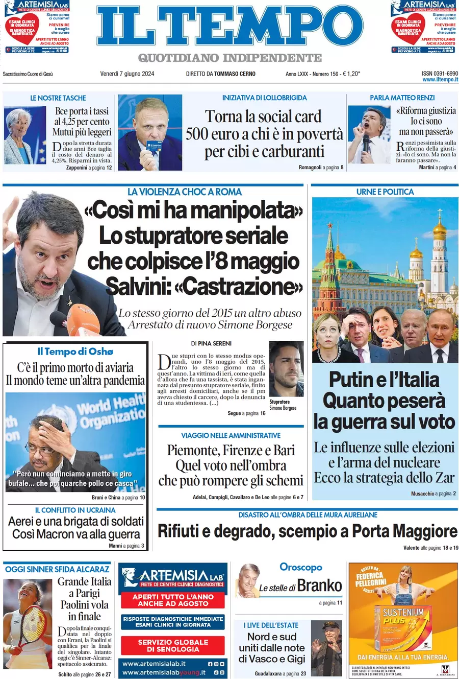 anteprima della prima pagina di il-tempo del 07/06/2024