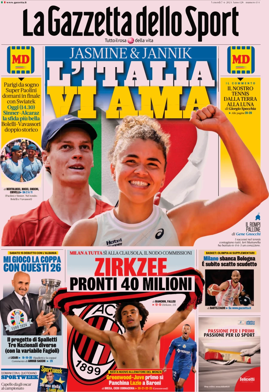 anteprima della prima pagina di la-gazzetta-dello-sport del 07/06/2024