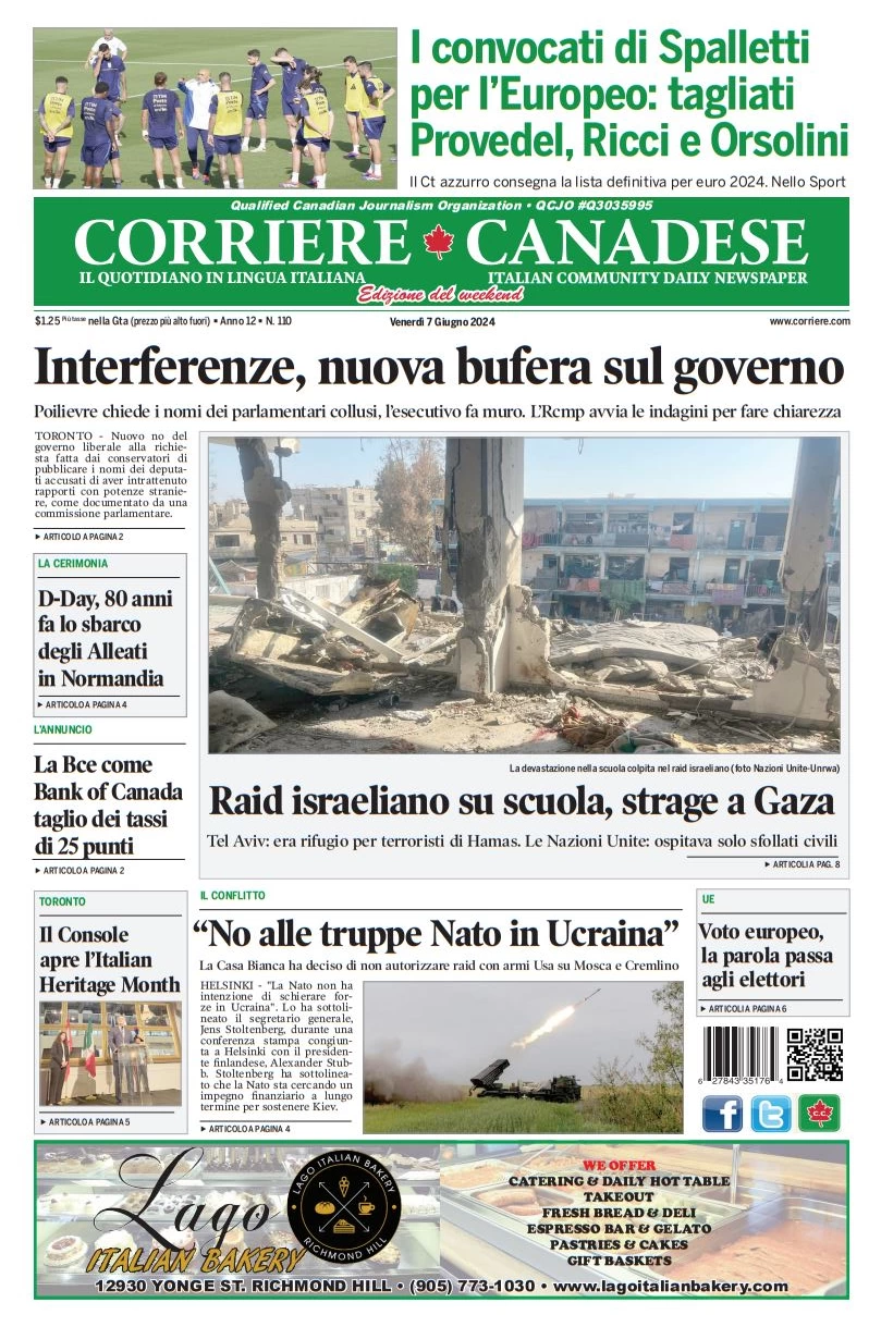 anteprima della prima pagina di corriere-canadese del 07/06/2024
