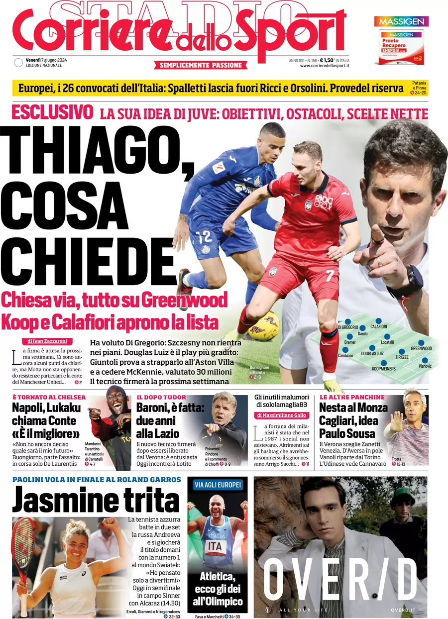 anteprima della prima pagina di corriere-dello-sport del 07/06/2024