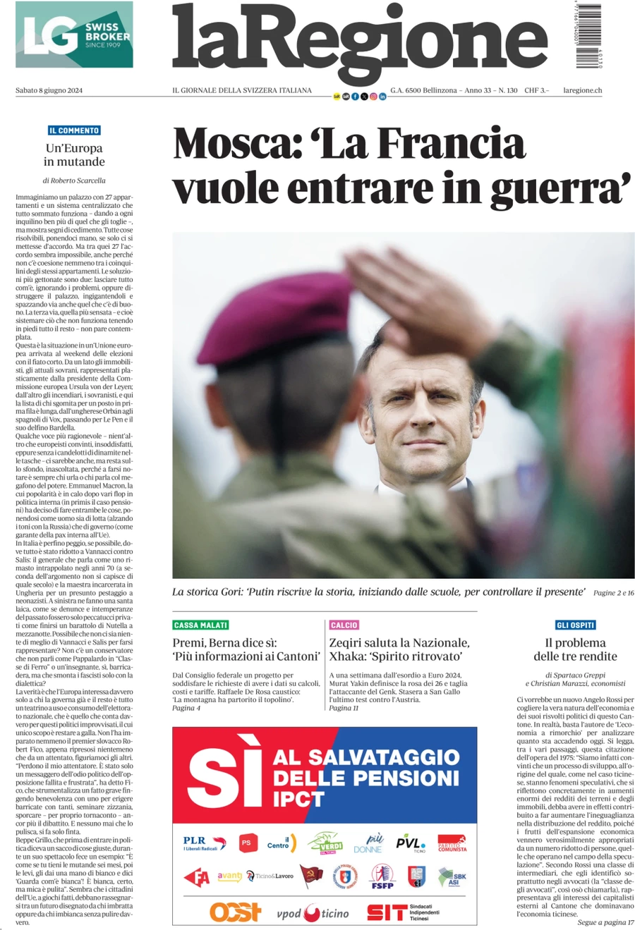 anteprima della prima pagina di la-regione del 08/06/2024