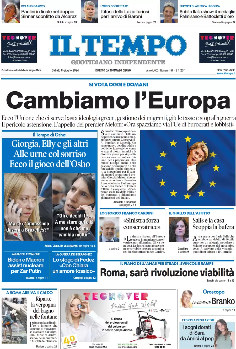 anteprima della prima pagina di il-tempo del 08/06/2024