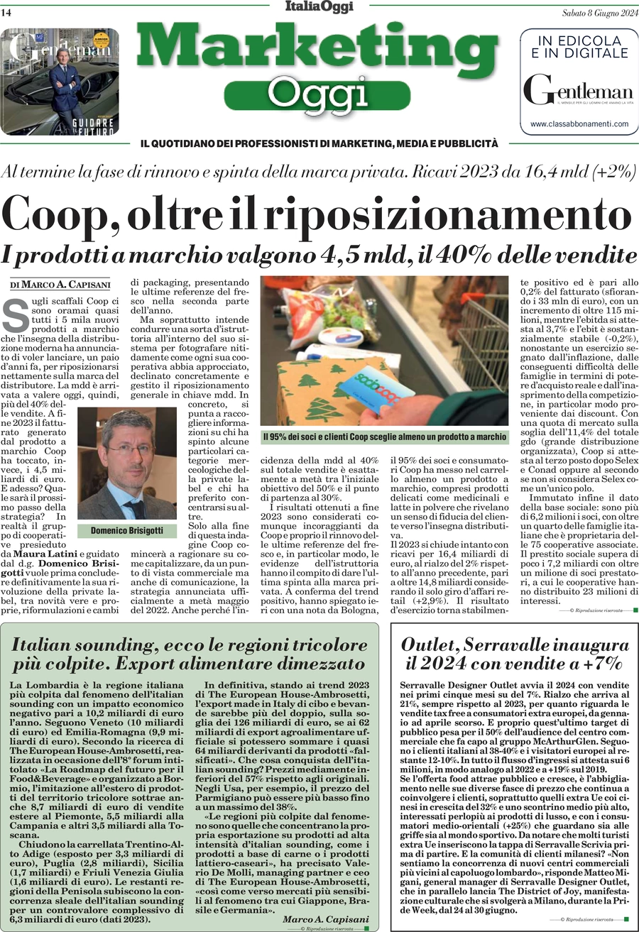 anteprima della prima pagina di marketing-oggi del 08/06/2024
