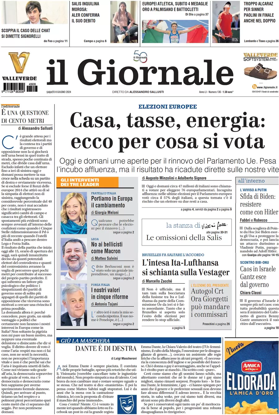 anteprima della prima pagina di il-giornale del 08/06/2024