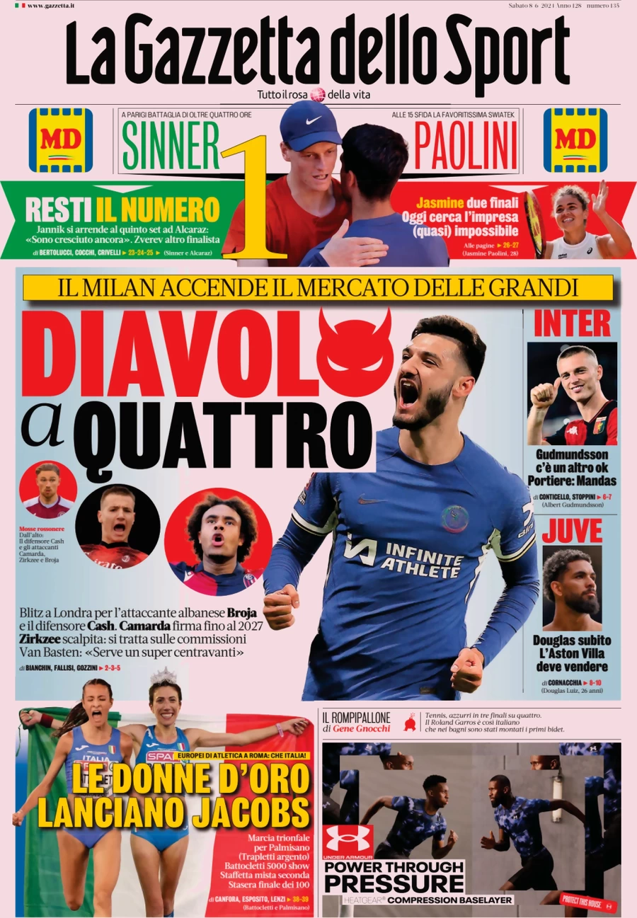 anteprima della prima pagina di la-gazzetta-dello-sport del 08/06/2024