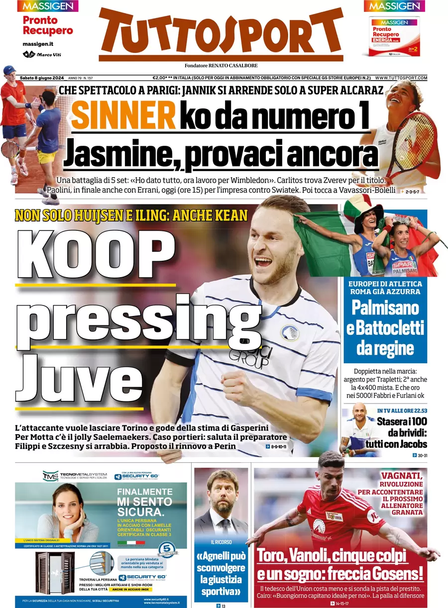 anteprima della prima pagina di tuttosport del 08/06/2024