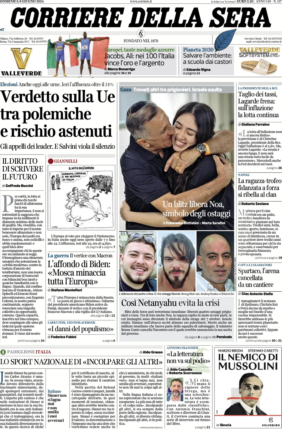 anteprima della prima pagina di corriere-della-sera del 09/06/2024