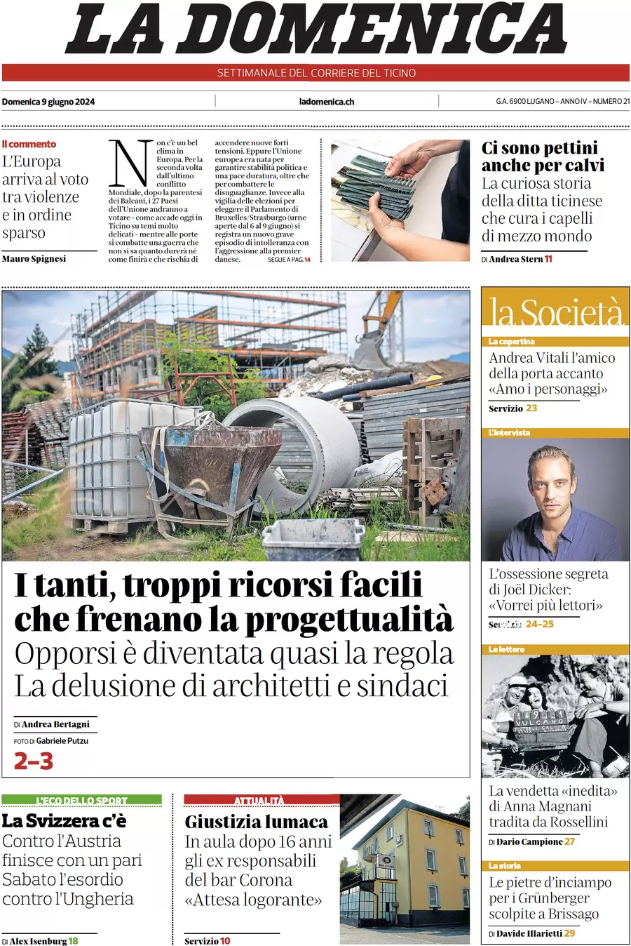 anteprima della prima pagina di corriere-del-ticino del 09/06/2024
