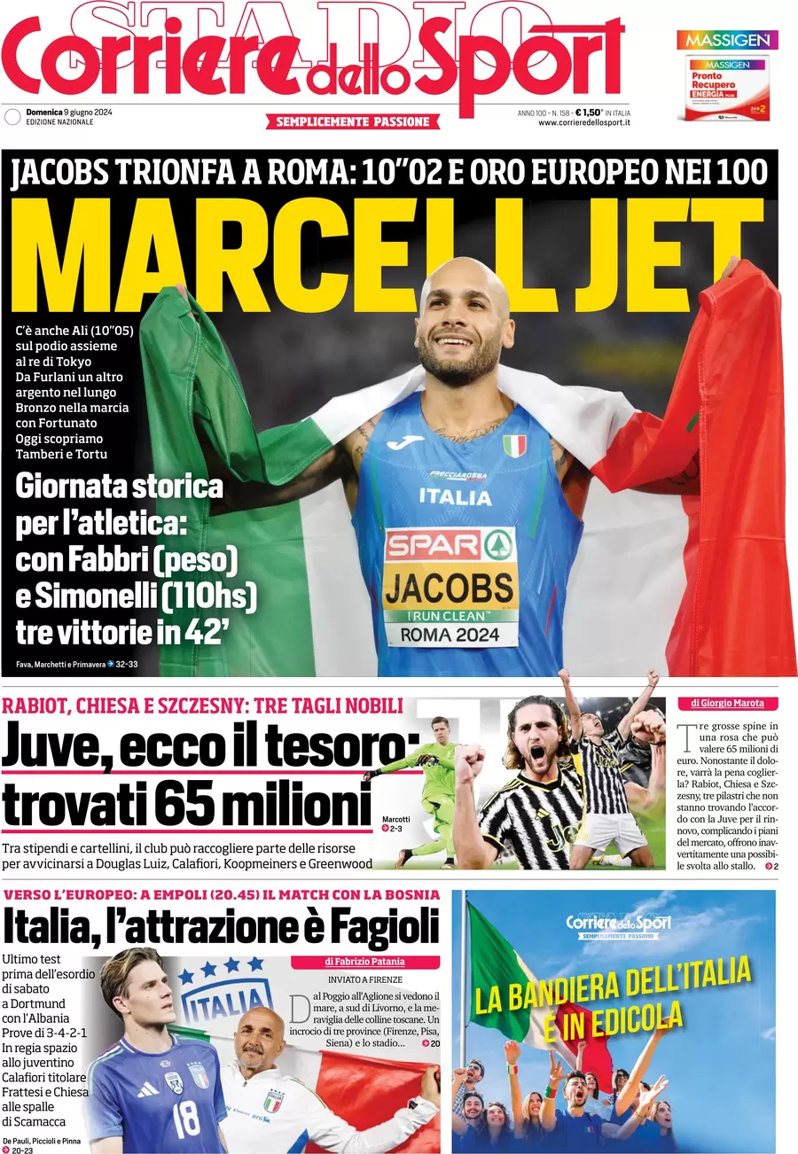 anteprima della prima pagina di corriere-dello-sport del 09/06/2024