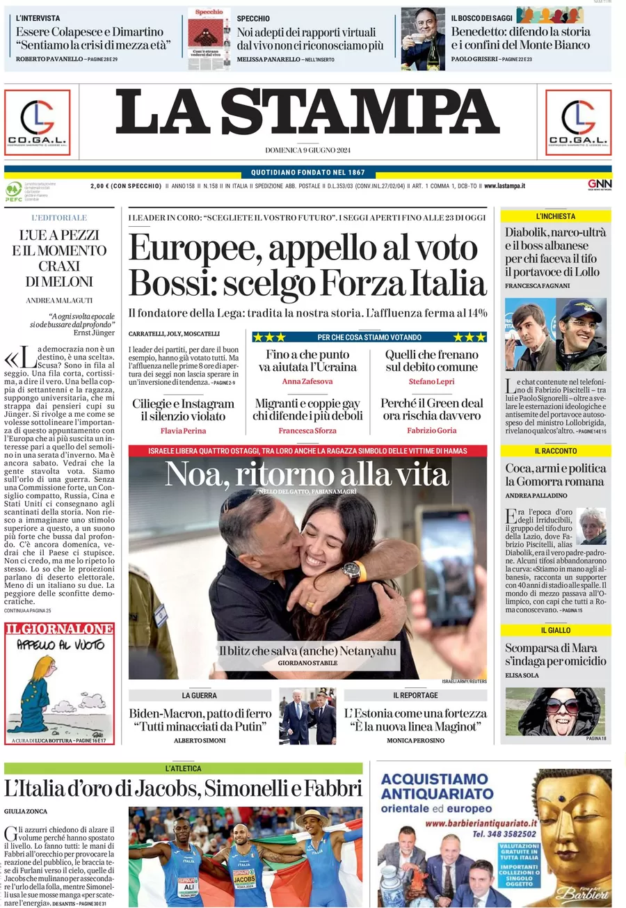 anteprima della prima pagina di la-stampa del 09/06/2024