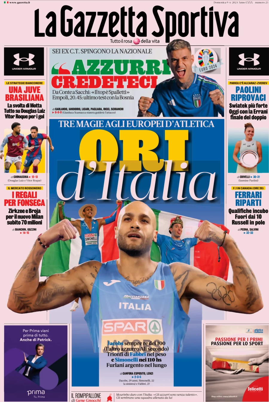 anteprima della prima pagina di la-gazzetta-dello-sport del 09/06/2024
