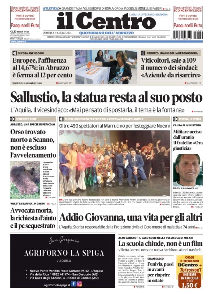 anteprima della prima pagina di il-centro-laquila del 09/06/2024