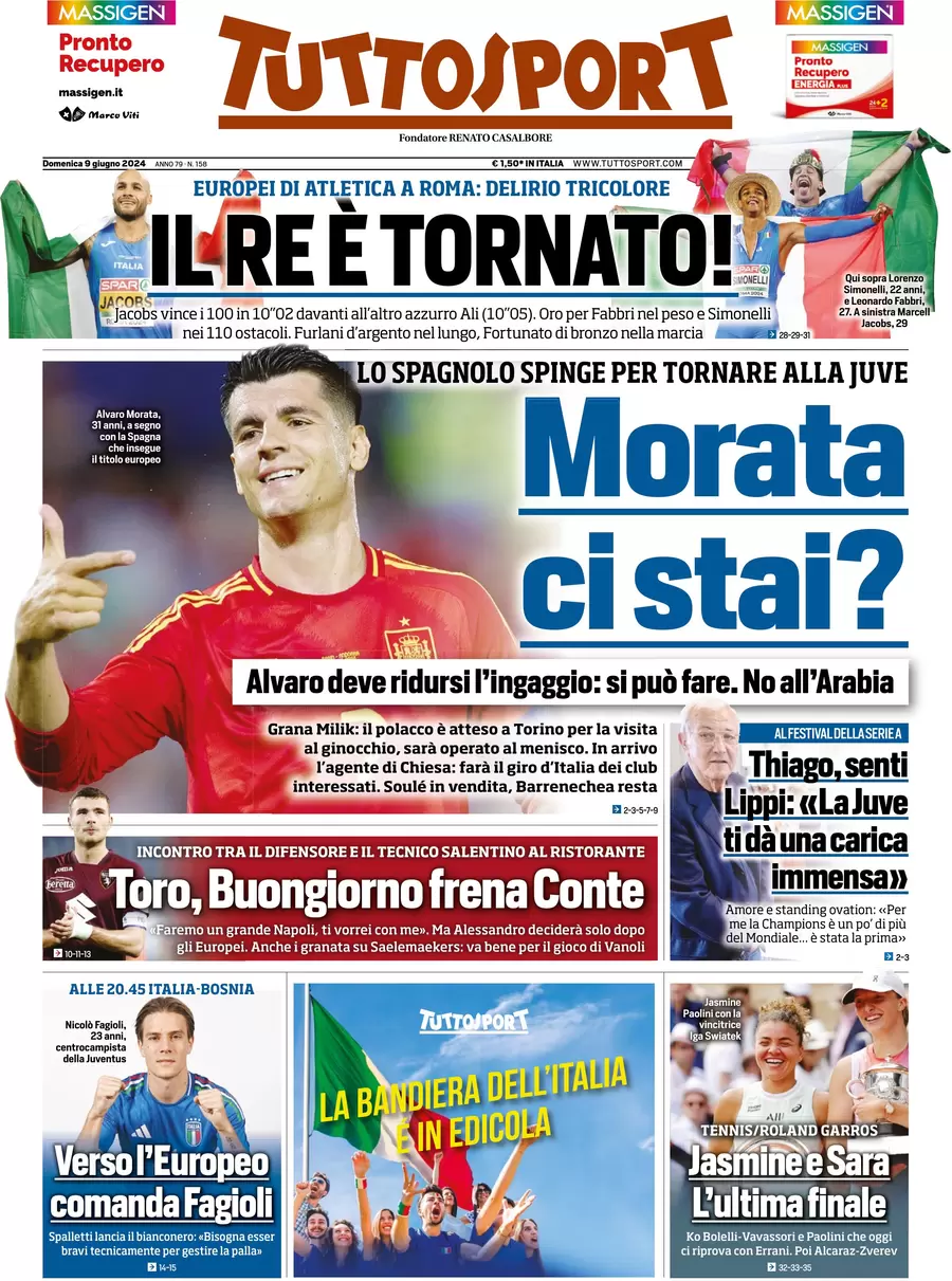 anteprima della prima pagina di tuttosport del 09/06/2024