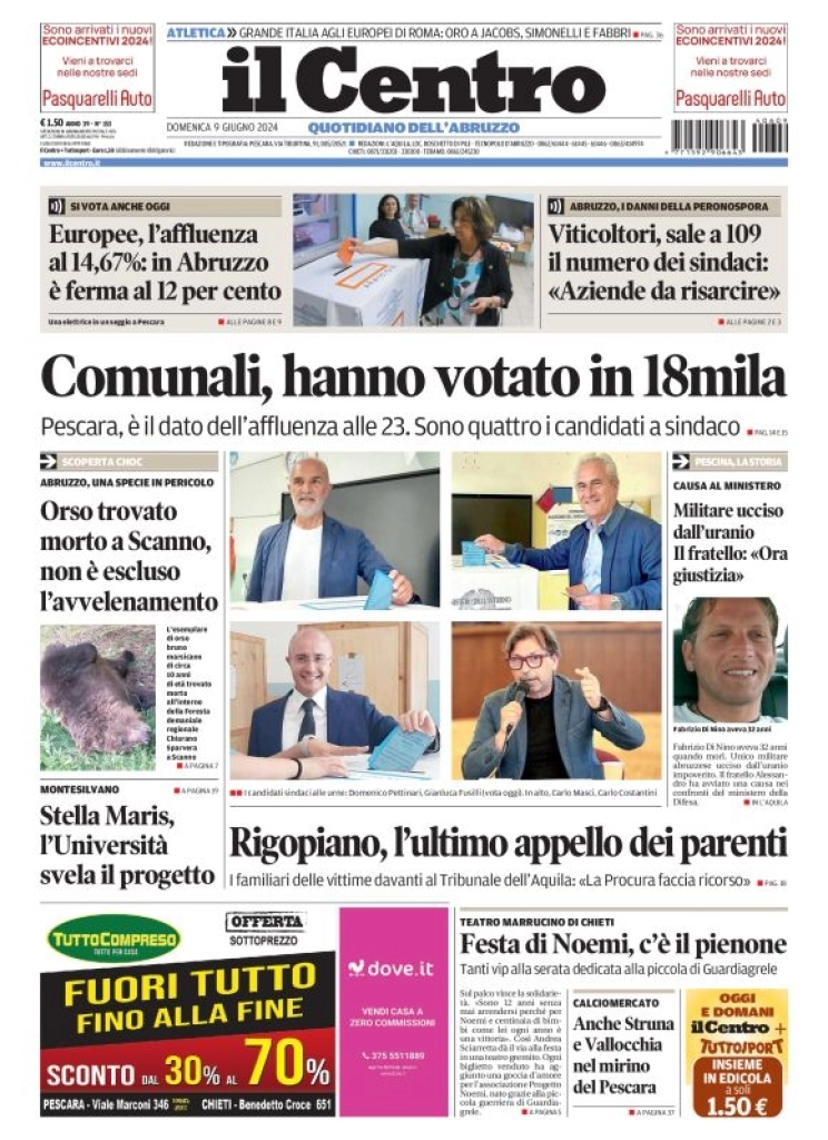 anteprima della prima pagina di il-centro-pescara del 09/06/2024