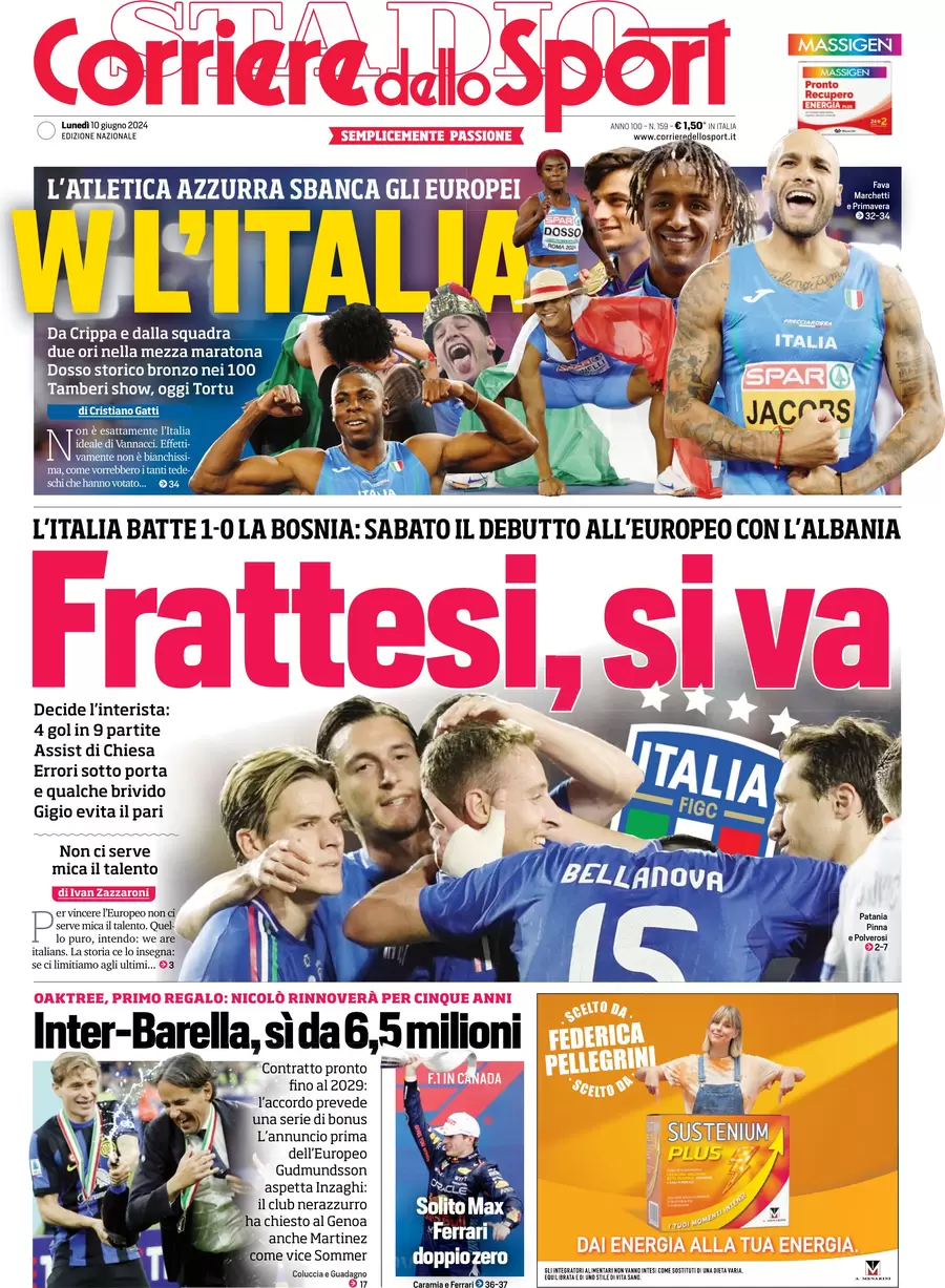 anteprima della prima pagina di corriere-dello-sport del 10/06/2024